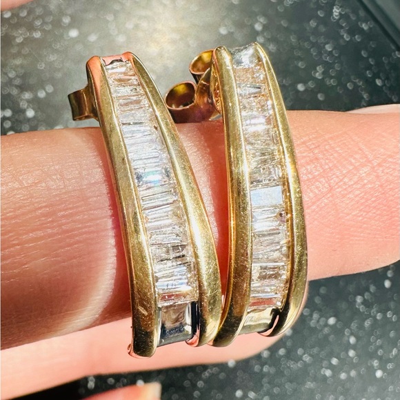 XL 2 Ct 10K Solid Real gold Natural Diamond Earrings huggies half hoop hoops - Picture 4 of 5